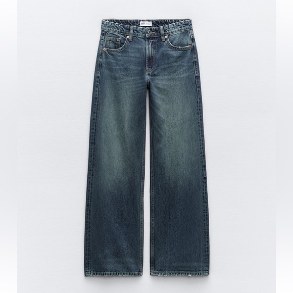 Zara Mid Rise TRE Loose Fit Long straight leg Jeans Blue size 32 US 10 NWT - Picture 3 of 16